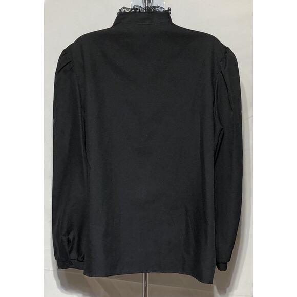 Vintage 70s Blouse Top XL Ruffle Lace Collar Blk ILGWU Victorian Prairie Gothic - Picture 5 of 9